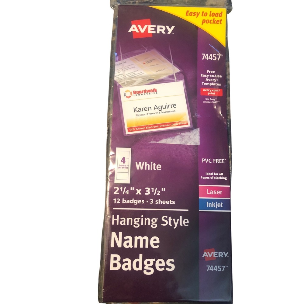 Avery 74457 Hanging Style Name Badges White 2.25 x 3.5 Inch 12 Pack with Cords